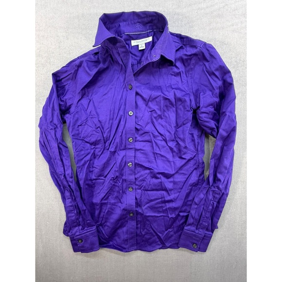 Vintage Banana Republic Women Non-Iron Fitted Dress Shirt Blue Size 4 Stretch - Picture 4 of 11